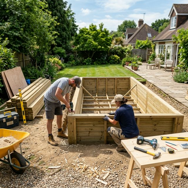 Montage d'une piscine en kit bois dans le jardin