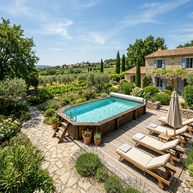 Piscine en kit installée dans un jardin